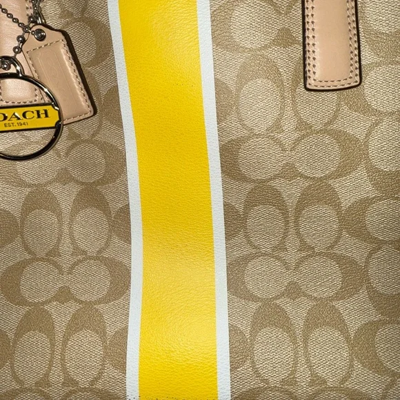 Coach Beige and Yellow Signature Drawstring Tote - Picture 12 of 12